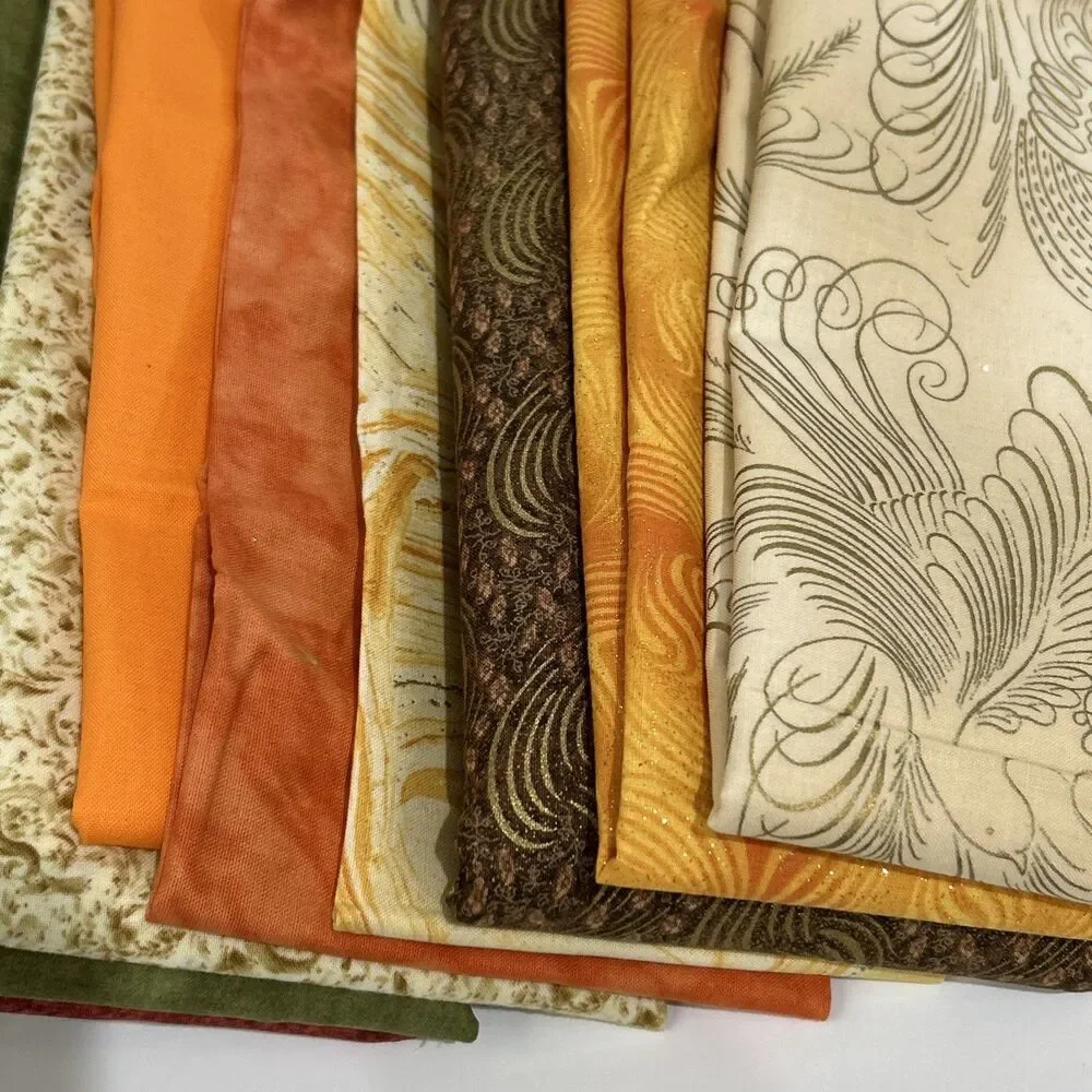Cotton Quilting Fabric Lot Earthy Tones Earthtone Brown Orange Green Tan 13 Pc